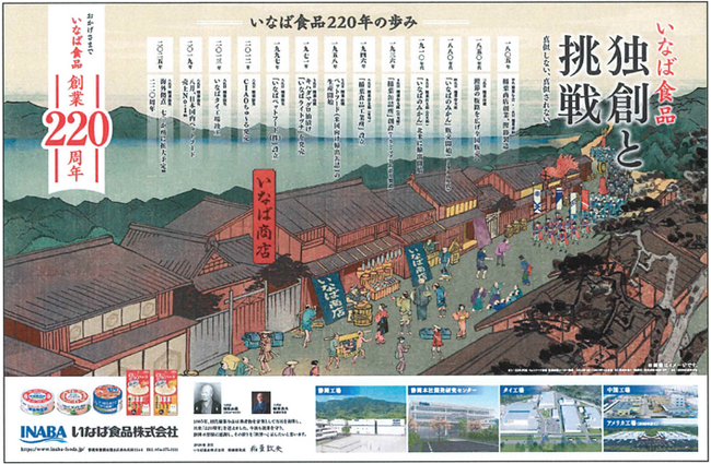 いなば食品　東海から世界へ。「独創と挑戦」の220年を描く全30段（見開き）広告を、中日新聞に掲載