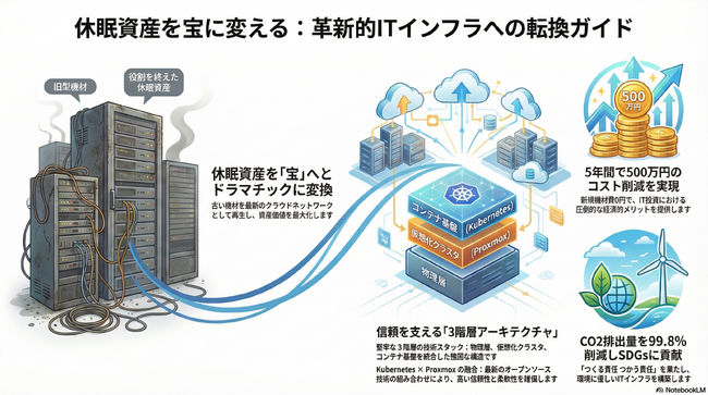 倉庫に眠るサーバーが企業資産に ― 機材購入費0円のプライベートクラウドで5年最大500万円削減