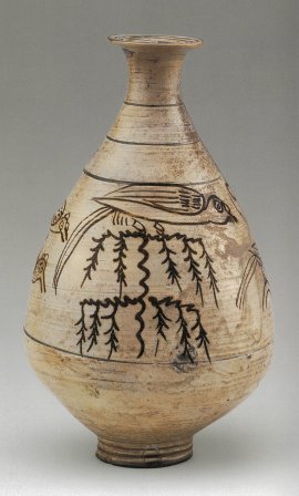 粉青鉄絵柳鳥文鉢 粉青鉄絵柳鳥文鉢