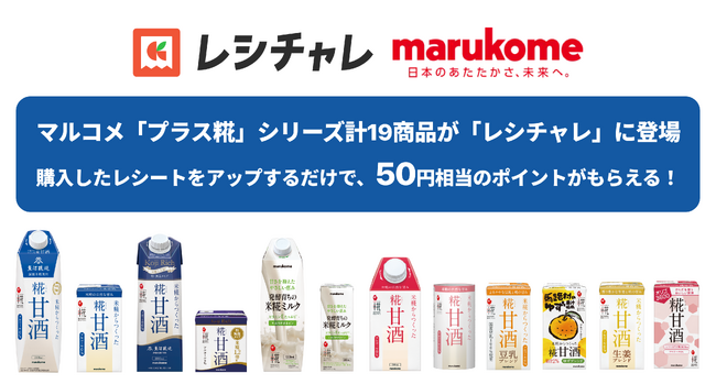 【50円相当を還元】“飲む点滴”甘酒や注目の「米糀ミルク」をお得に体験！　マルコメ「プラス糀」シリーズ計19商品が「レシチャレ」に登場