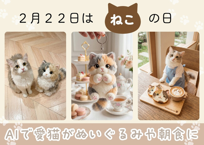 【2/22は猫の日】愛猫がぬいぐるみや朝食に！？YouCamアプリにAIペット生成機能を新搭載