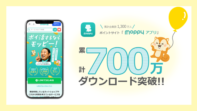 ポイントサイト「モッピー」のアプリダウンロード数が700万を突破!