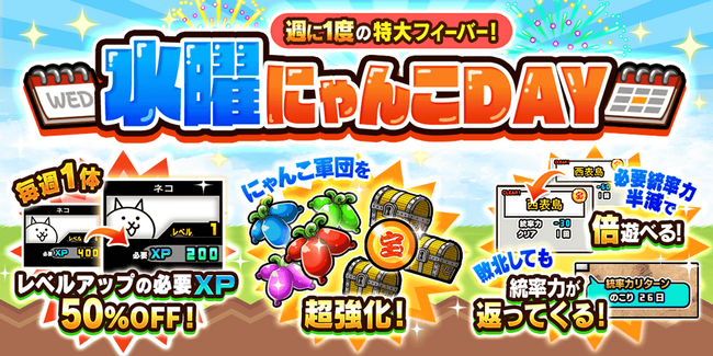『にゃんこ大戦争』 期間限定イベント「水曜にゃんこDAY」開催のお知らせ