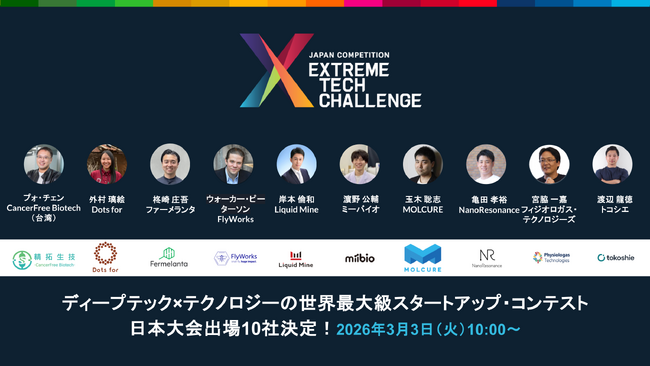 ディープテックとテクノロジーの世界的スタートアップ・コンテスト「Extreme Tech Challenge (XTC)JAPAN 2026」にピッチ登壇するスタートアップ企業10社が決定！