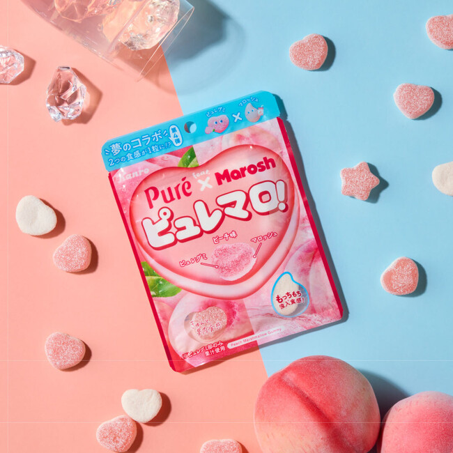 ピュレグミの「果肉食感」×マロッシュの「もっちもち没入食感」がひと粒に！ カンロ「ピュレマロ！ピーチ」発売