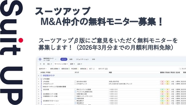 AIタスク管理・プロジェクト管理ツール「スーツアップ」、M&A仲介の無料モニター募集