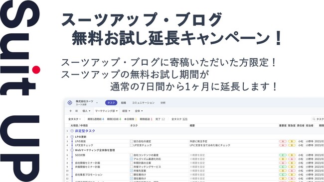 AIタスク管理・プロジェクト管理ツール「スーツアップ」、2026年2月度無料お試し延長キャンペーン