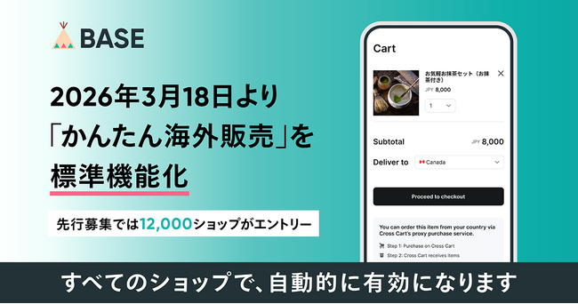 「BASE」、3月18日より「かんたん海外販売」を標準機能化 越境ECをスタンダードへ