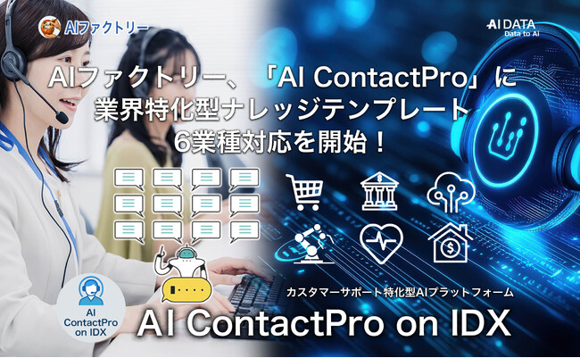 AIファクトリー「AI ContactPro」に業界特化型ナレッジテンプレート6業種対応を開始！ ～ 金融・通信・小売・製造・医療・不動産業界の専門知識を標準搭載で回答精度の向上を目指す～