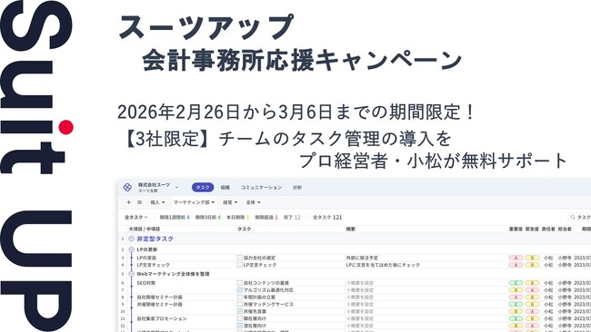 AIタスク管理・プロジェクト管理ツール「スーツアップ」、会計事務所応援キャンペーン