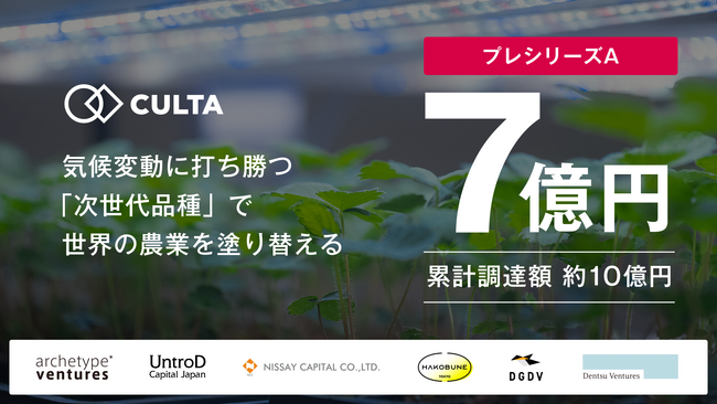 【気候変動に負けない農業へ】次世代品種開発スタートアップCULTA、プレシリーズAラウンドで7億円の第三者割当増資を実施