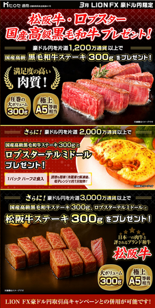LION FX豪ドル円限定 松阪牛・ロブスター・国産高級黒毛和牛プレゼント!を実施！