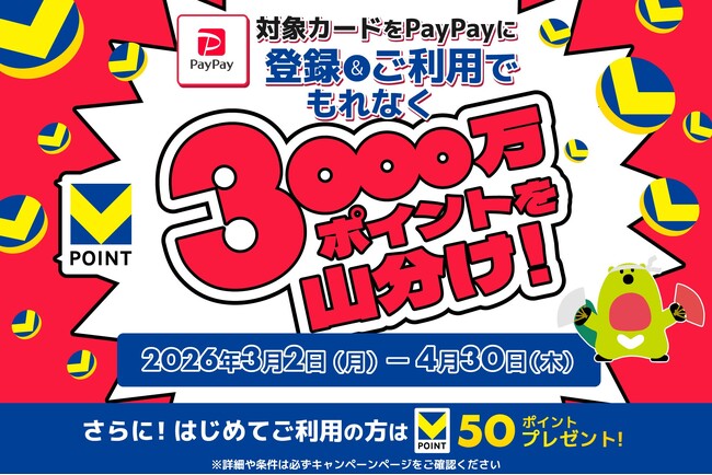 「PayPayで三井住友カードを使ってVポイント3000万ポイント山分けキャンペーン！」を実施