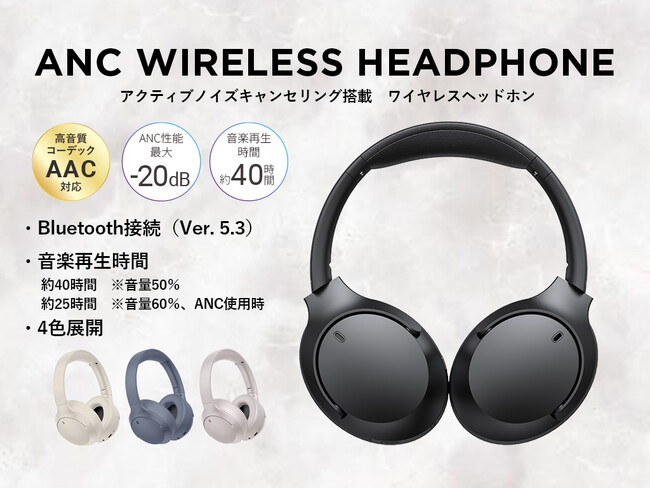 【新商品】スタイリッシュな静寂をまとう　ANC搭載ワイヤレスヘッドホン登場！【磁気研究所/HIDISC】
