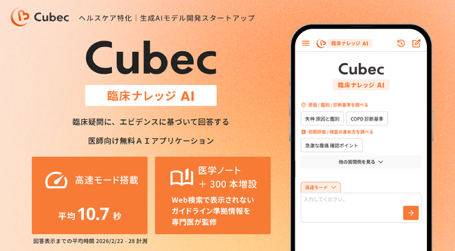 臨床ナレッジAI「Cubec」が進化。利用シーンに合わせた「高速・推論・論文」の3モードを搭載