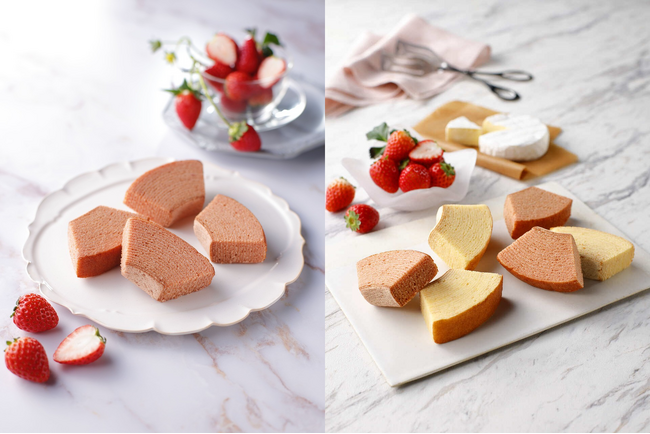 【チーズガーデン】チーズと苺の美味しさを重ねた“ピンク色のチーズバウム”が今年も登場『ストロベリーチーズバウム（カット）』『チーズバウムアソート（プレーン＆ストロベリー）』