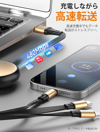 絡まない、増えない、これ1本。6in1対応・最大100W急速充電の巻き取り式ケーブル新登場