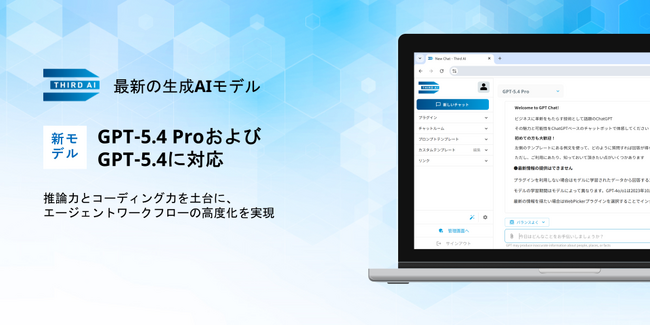 「Third AI 生成AIソリューション」、最新モデル「GPT‑5.4 Pro」「GPT‑5.4」に対応 ～推論力とコーディング力を土台に、エージェントワークフローの高度化を実現～