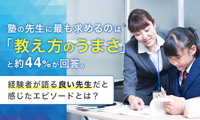 塾の先生に最も求めるのは「教え方のうまさ」と約44％が回答。経験者が語る