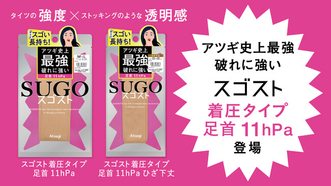 アツギ史上最強 破れに強い新次元レッグウェア「スゴスト」に着圧タイプ足首11hPaが新登場