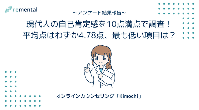 オンラインカウンセリング「Kimochi」｜現代人の自己肯定感を10点満点で調査！平均点はわずか4.78点、最も低い項目は？