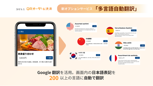 「ユビレジ QRオーダー&決済」の新オプションサービス「多言語自動翻訳」提供開始