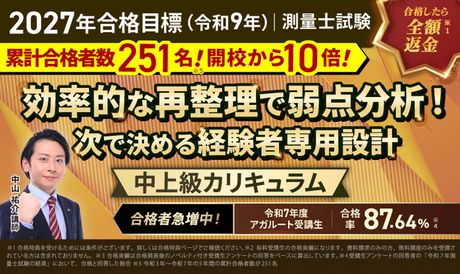 【2027年合格目標】測量士試験対策講座｜中上級総合講義／中上級カリキュラム（フル・ライト）リリース！