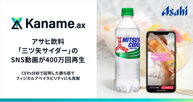 アライドアーキテクツ、「Kaname.ax(R)️」のCEPs分析で証明した勝ち筋で、アサヒ飲料「三ツ矢サイダー」のSNS動画が計400万回再生を実現