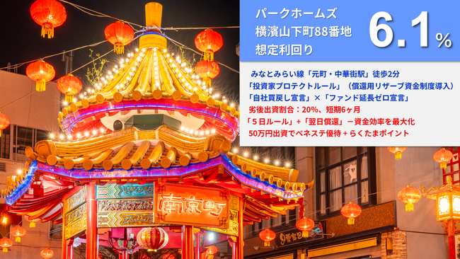 新ファンド公開！『らくたま38号（パークホームズ横濱山下町88番地）』3月23日12時より募集開始！「翌日償還」「優先劣後システム」を採用。資金効率最大化と投資安定性の向上を目指します