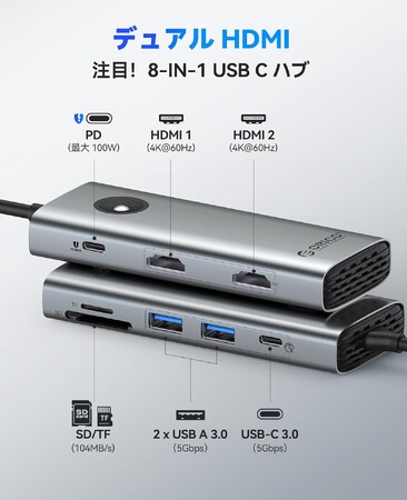 デスクが劇的に広くなる！4K@60Hz対応の「ORICO 8-in-1 ドッキングステーション」が今だけ2,000円台の衝撃