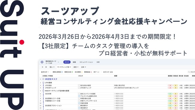 AIタスク管理・プロジェクト管理ツール「スーツアップ」、経営コンサルティング会社応援キャンペーン