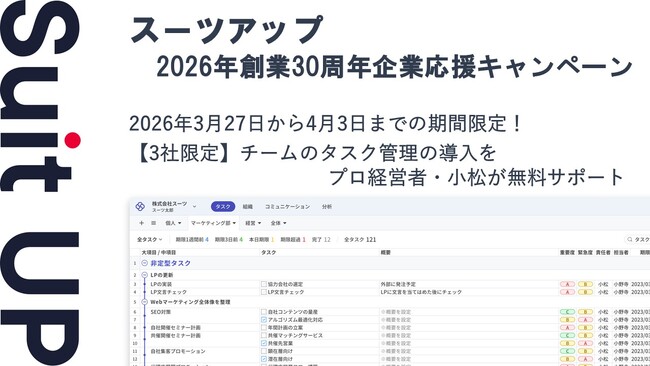 AIタスク管理・プロジェクト管理ツール「スーツアップ」、2026年創業30周年企業応援キャンペーン