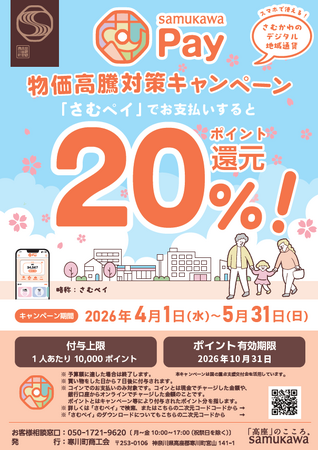 【神奈川県寒川町】物価高騰対策さむかわPay20％ポイント還元！！
