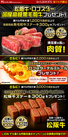 LION FX豪ドル円限定 松阪牛・ロブスター・国産高級黒毛和牛プレゼント!を実施！