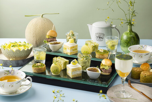 【シェラトン都ホテル東京】初夏限定「メロンと抹茶のアフタヌーンティー」青葉の季節に広がる、緑の共演