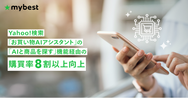 商品比較サービス「マイベスト」が商品検証・選び方に関するデータを提供する、Yahoo!検索「お買い物AIアシスタント」の「AIと商品を探す」機能経由の購買率が8割以上向上