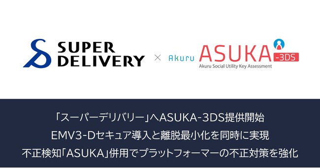 アクル、株式会社ラクーンコマースが運営する卸・仕入れサイト「スーパーデリバリー」に不正検知システム「ASUKA」および本人認証システム「ASUKA-3DS」の提供を開始。