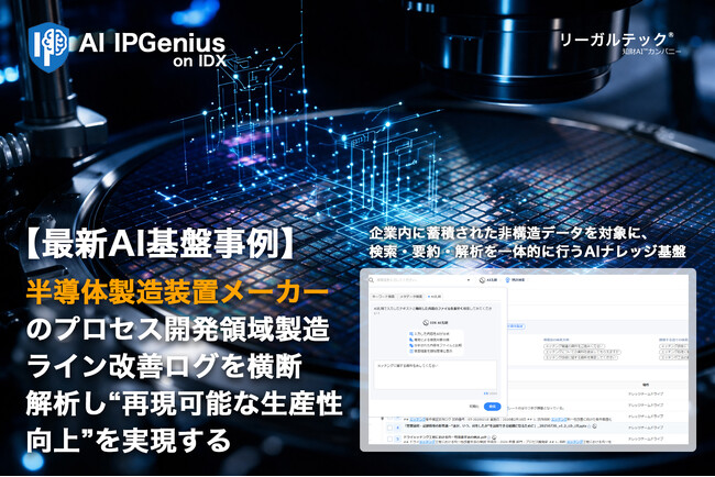 半導体製造装置メーカーのプロセス開発領域にて初活用製造ライン改善ログを横断解析し“再現可能な生産性向上”を実現するAI基盤「AI IPGenius」