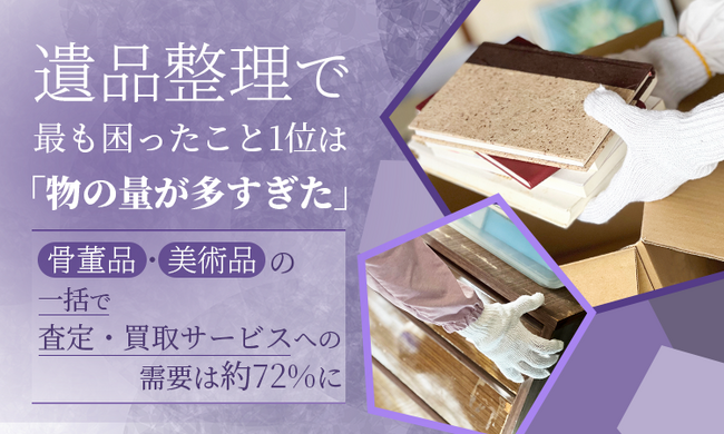 遺品整理で最も困ったこと1位は「物の量が多すぎた」。骨董品・美術品の一括で査定・買取サービスへの需要は約72%に