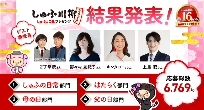 【しゅふ川柳2026】過去最多5万票の投票で受賞17句が決定！野々村 友紀子氏、２丁拳銃、キンタロー。氏らゲスト審査員とともに選出！