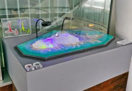 工学部工学科内田孝幸教授と学生らのグループ作品『Inside ENOSHIMAII』(1)(シーキャンドル展望室内)