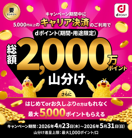 キャリア決済のご利用で「dポイント2,000万ポイント山分けキャンペーン」を開催