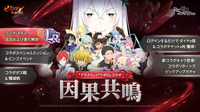『七つの大罪 ～光と闇の交戦～』×『Re:ゼロから始める異世界生活』コラボ～因果共鳴～開催！新規コラボキャラ【リゼロ】スバル＆ベアトリス、【リゼロ】氷結の魔女 エミリア、【リゼロ】太陽姫 プリシラ登場