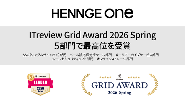 HENNGE Oneが「ITreview Grid Award 2026 Spring」の5部門で最高位を獲得