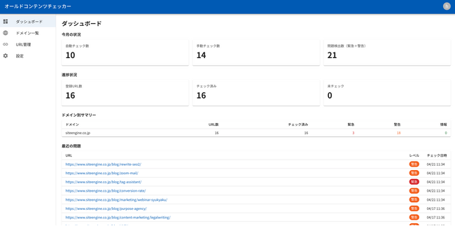 サイト内の古くなったコンテンツをAIが検知。サイトエンジン、自動巡回・検知ツール「オールドコンテンツチェッカー」ベータ版を4月27日（月）に公開、先行テスト利用企業の募集を開始