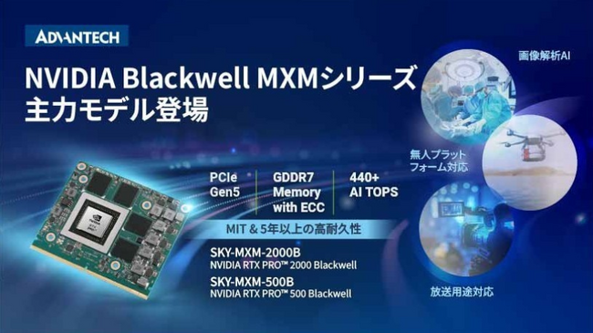 アドバンテック、NVIDIA RTX PRO(TM) Blackwell搭載の新MXM製品シリーズを発表