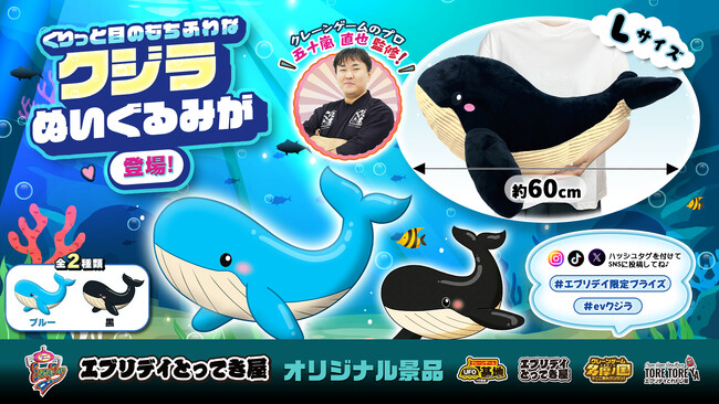 抱きしめたくなる癒し系ビッグサイズ！「クジラぬいぐるみ」エブリデイオリジナル景品として新登場