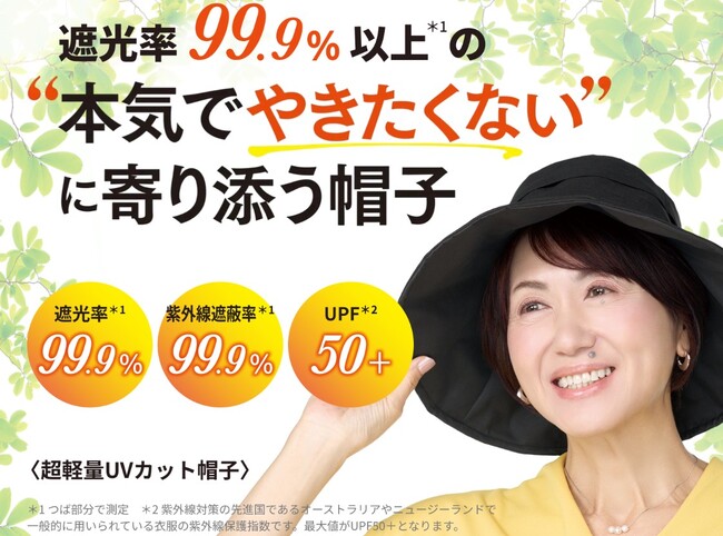 遮光率99.9%以上*¹!!本気でやきたくないに寄り添う帽子