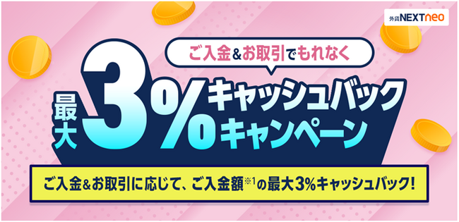 「ご入金＆お取引でもれなく最大3%キャッシュバックキャンペーン」実施！