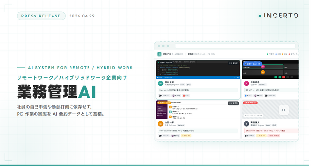 リモート／ハイブリッドワークの業務実態をAI要約として残す『業務管理AI』、Incertoが提供開始